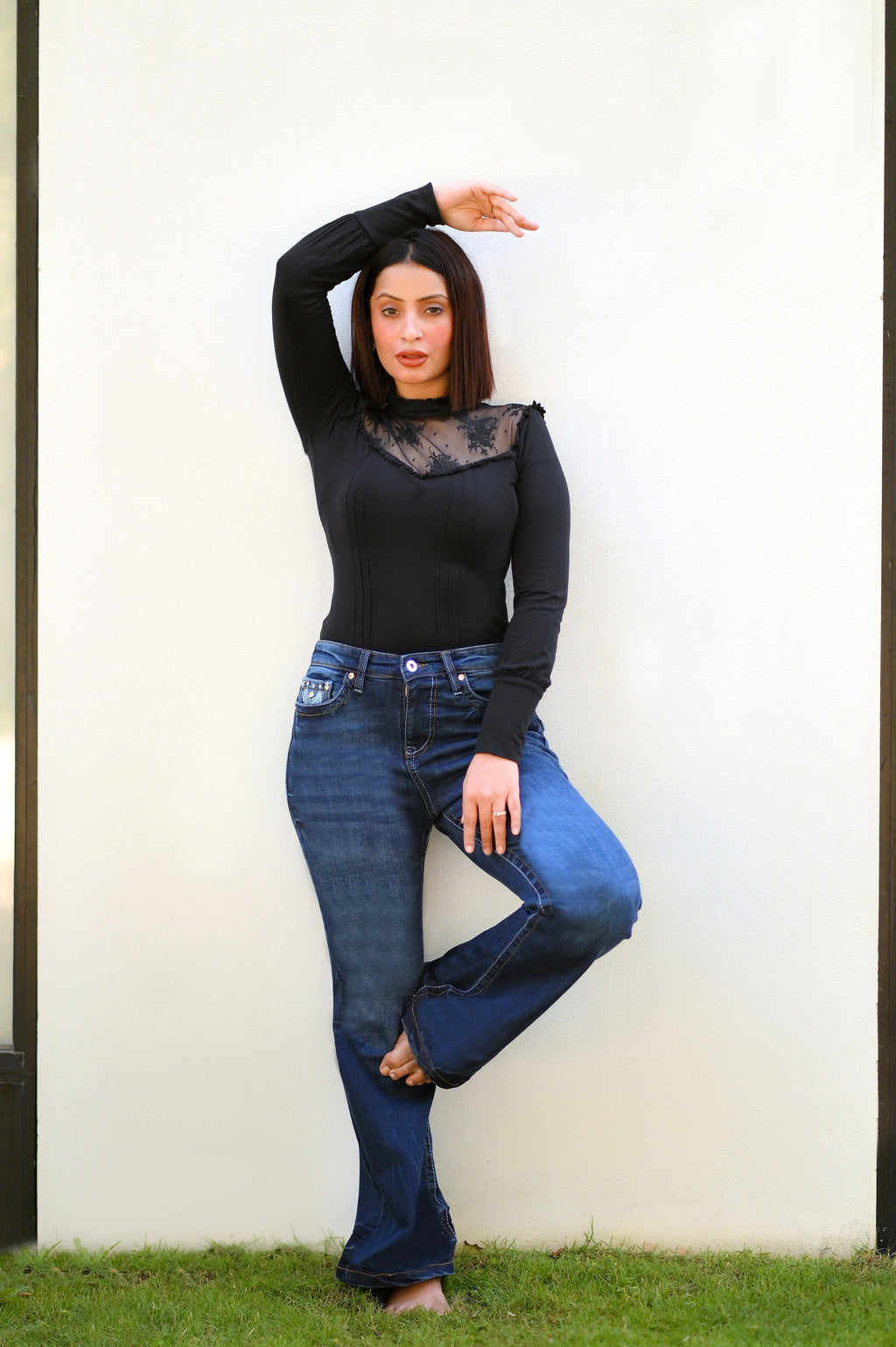 Women Embroidered Mid waist Stretch Bootcut Jeans